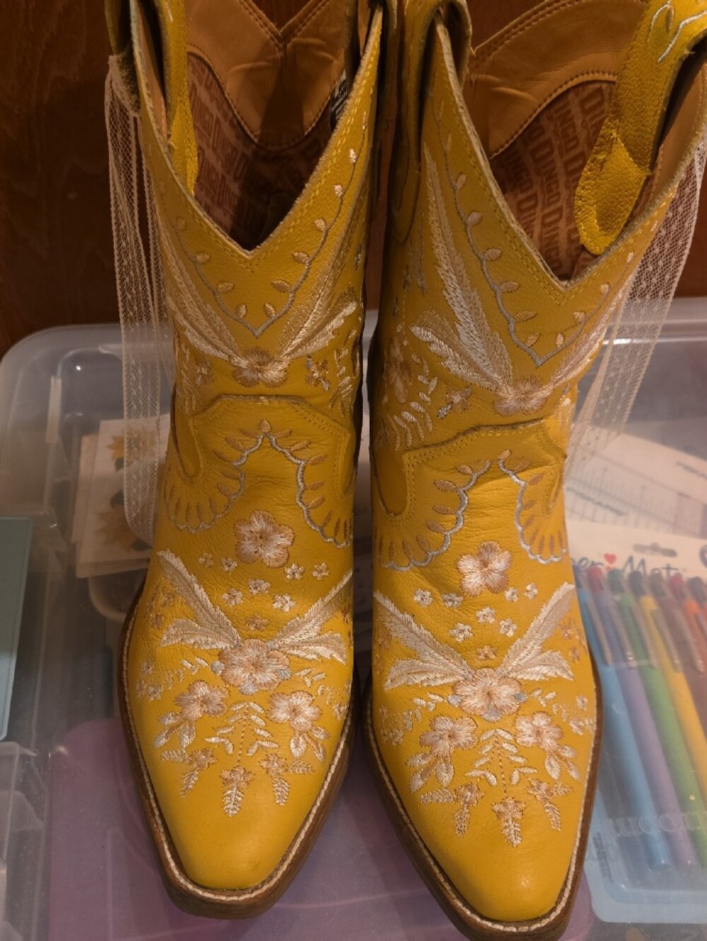 dingo Yellow Embroidered Western Ankle Boots - Picture 2 of 7